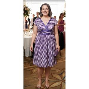 Coldwater Creek Purple Polka Dot Chiffon Smocked Waist Dress Womens Size 16